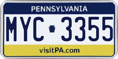 PA license plate MYC3355