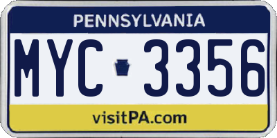 PA license plate MYC3356