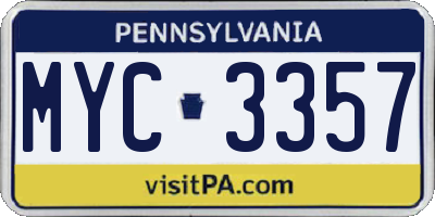 PA license plate MYC3357