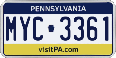 PA license plate MYC3361