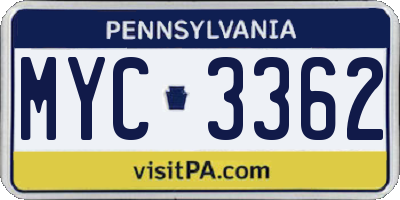 PA license plate MYC3362