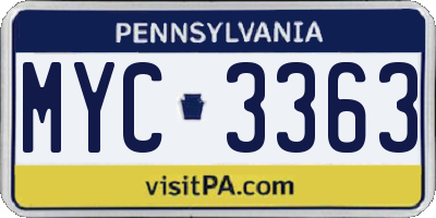 PA license plate MYC3363
