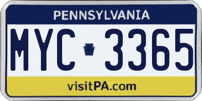 PA license plate MYC3365