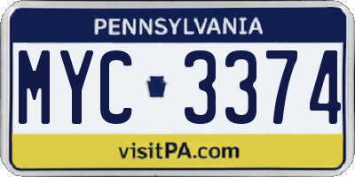 PA license plate MYC3374