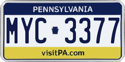 PA license plate MYC3377