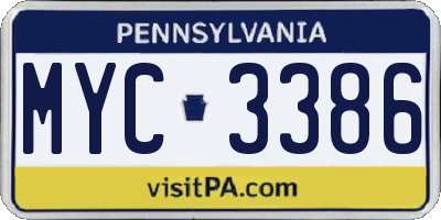 PA license plate MYC3386
