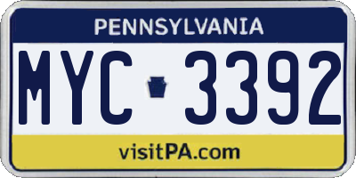 PA license plate MYC3392