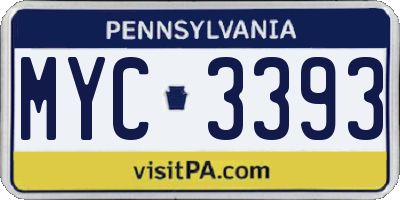 PA license plate MYC3393