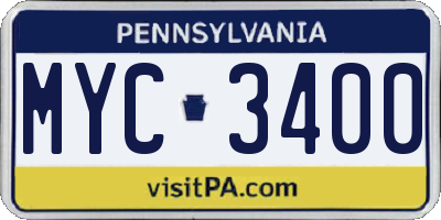PA license plate MYC3400
