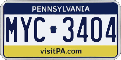 PA license plate MYC3404