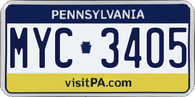 PA license plate MYC3405