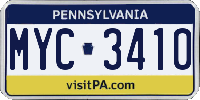 PA license plate MYC3410