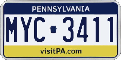 PA license plate MYC3411