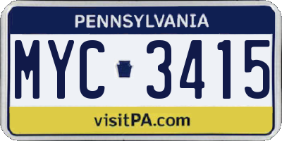 PA license plate MYC3415