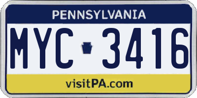 PA license plate MYC3416