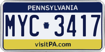 PA license plate MYC3417