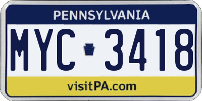 PA license plate MYC3418