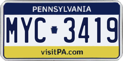 PA license plate MYC3419