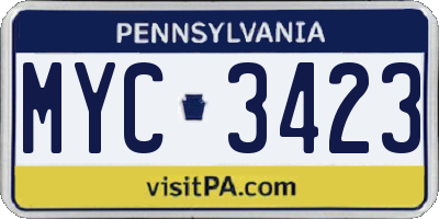PA license plate MYC3423