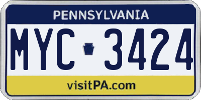 PA license plate MYC3424