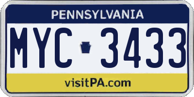 PA license plate MYC3433