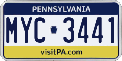 PA license plate MYC3441