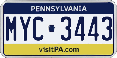PA license plate MYC3443