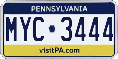 PA license plate MYC3444