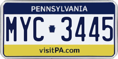 PA license plate MYC3445