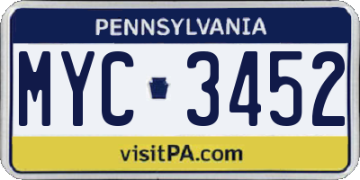 PA license plate MYC3452