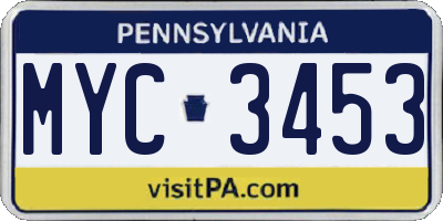PA license plate MYC3453
