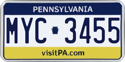 PA license plate MYC3455