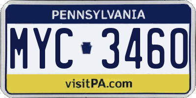 PA license plate MYC3460