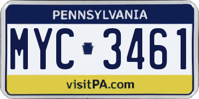 PA license plate MYC3461