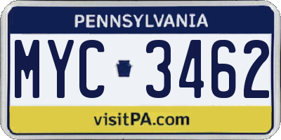 PA license plate MYC3462