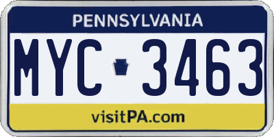 PA license plate MYC3463