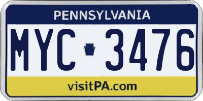 PA license plate MYC3476