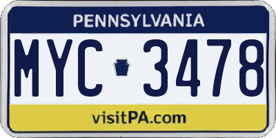 PA license plate MYC3478