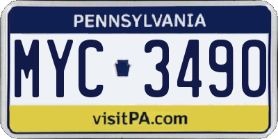 PA license plate MYC3490