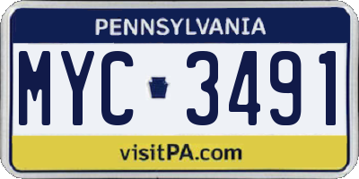 PA license plate MYC3491