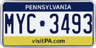 PA license plate MYC3493