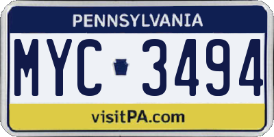 PA license plate MYC3494