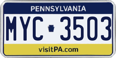 PA license plate MYC3503