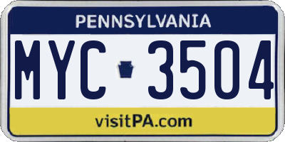 PA license plate MYC3504