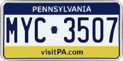PA license plate MYC3507