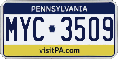 PA license plate MYC3509