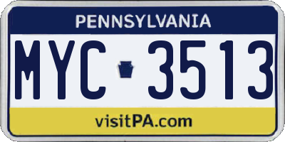 PA license plate MYC3513