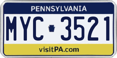 PA license plate MYC3521