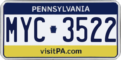 PA license plate MYC3522