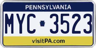 PA license plate MYC3523